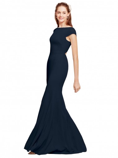 Purchase Long Sleeveless Boat Neck A-Line Stretch Crepe Sexy Evening Dress Canada