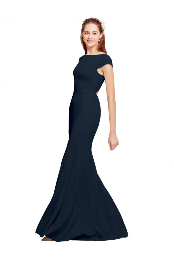 Purchase Long Sleeveless Boat Neck A-Line Stretch Crepe Sexy Evening Dress Canada