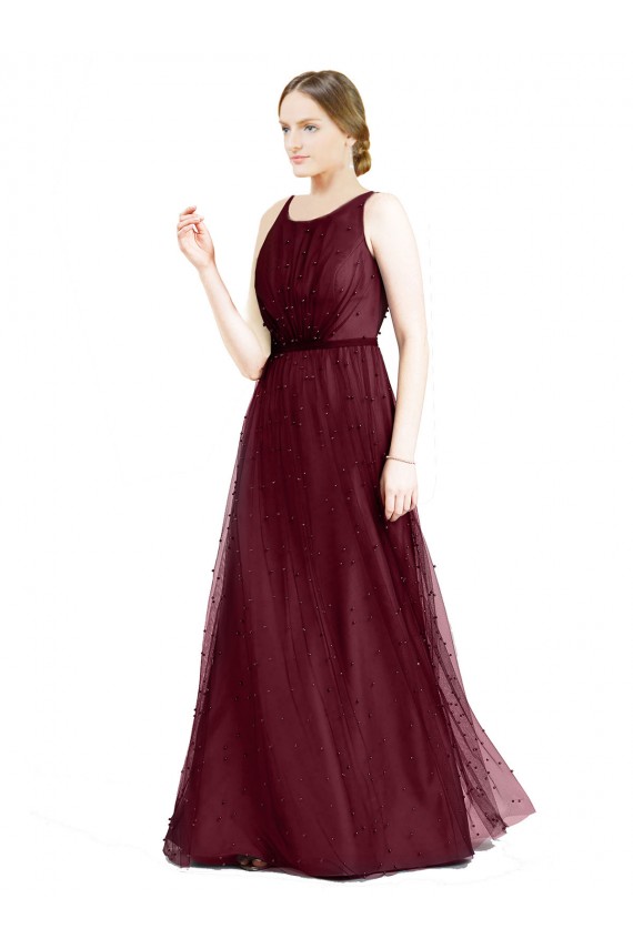 Purchase Long Sleeveless Boat Neck A-Line Tulle Semi Formal Evening Dress Canada