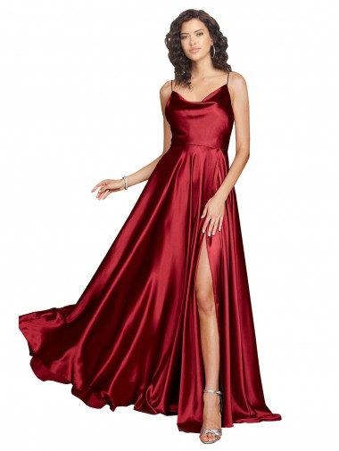 Purchase Long Sleeveless Spaghetti Straps A-Line Silky Satin Sexy Evening Dress Canada