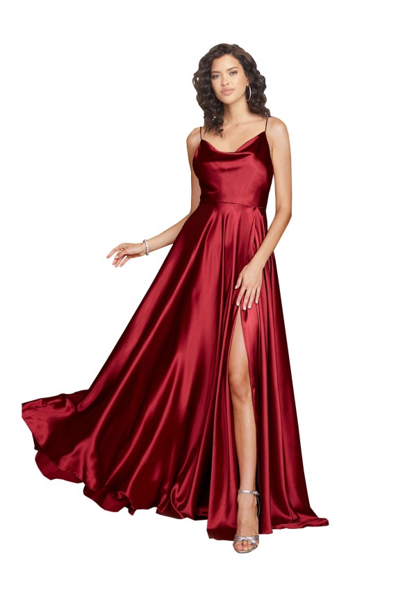 Purchase Long Sleeveless Spaghetti Straps A-Line Silky Satin Sexy Evening Dress Canada