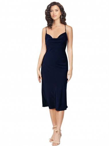 Purchase Midi Length Sleeveless Spaghetti Straps A-Line Silky Satin Evening Dress Canada