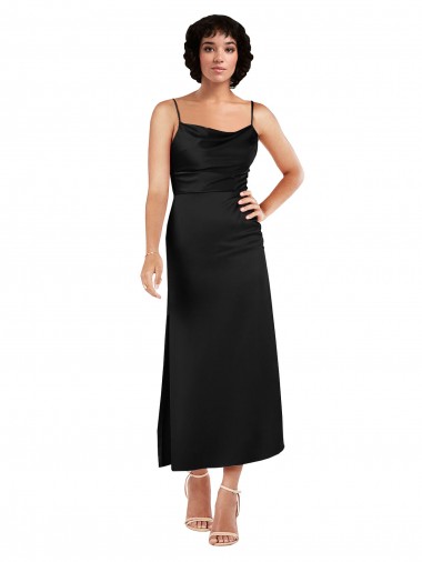 Purchase Tea Length Sleeveless Spaghetti Straps A-Line Silky Satin Evening Dress Canada