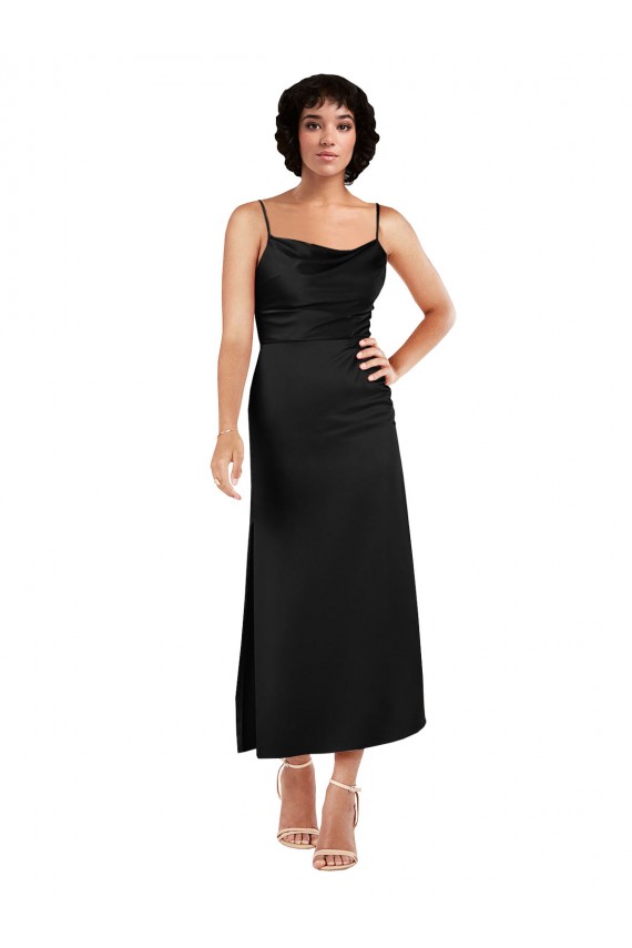Purchase Tea Length Sleeveless Spaghetti Straps A-Line Silky Satin Evening Dress Canada