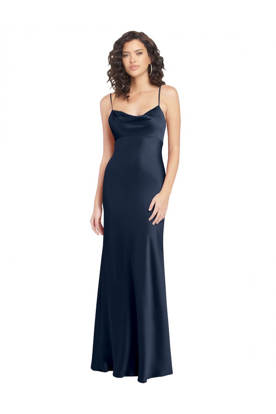 Purchase Long Sleeveless Cowl Neck A-Line Stretch Satin Evening Gown Canada