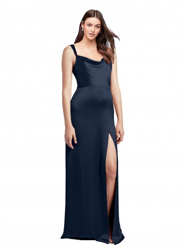 Purchase Long Sleeveless Cowl Neck A-Line Stretch Satin Evening Dress Canada