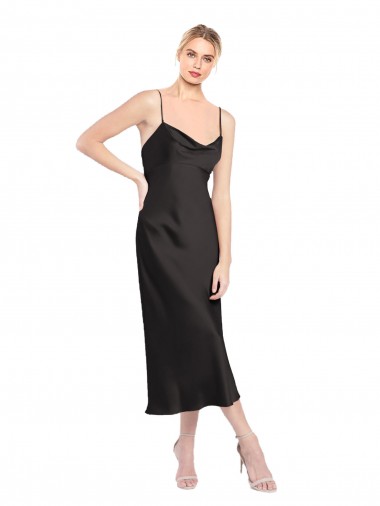 Purchase Midi Length Sleeveless Spaghetti Straps A-Line Stretch Satin Evening Dress Canada