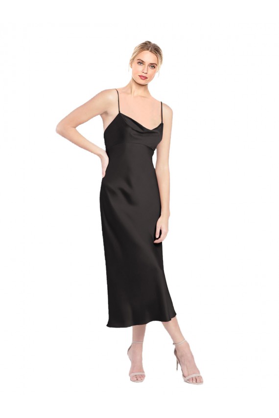 Purchase Midi Length Sleeveless Spaghetti Straps A-Line Stretch Satin Evening Dress Canada