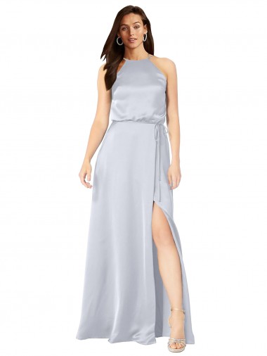 Purchase Long Sleeveless Halter Neck A-Line Silky Satin Fog Evening Dress Canada