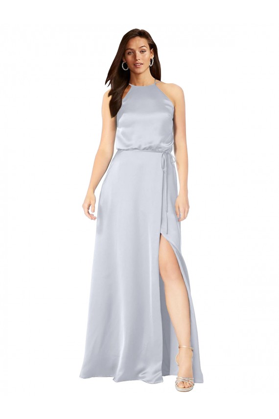 Purchase Long Sleeveless Halter Neck A-Line Silky Satin Fog Evening Dress Canada