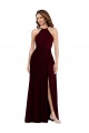 Purchase Long Sleeveless Spaghetti Straps A-Line Soft Chiffon Burgundy Gold Maxi Evening Dress Canada