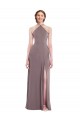 Purchase Long Sleeveless Halter Neck A-Line Soft Chiffon Dusty Rose Maxi Evening Dress Canada