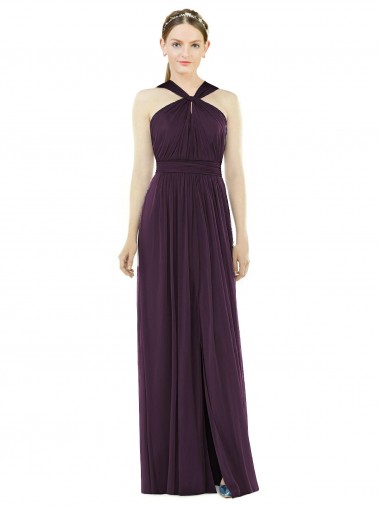 Purchase Long Sleeveless Halter Neck A-Line Soft Chiffon V-Back Maxi Evening Dress Canada