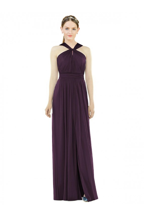 Purchase Long Sleeveless Halter Neck A-Line Soft Chiffon V-Back Maxi Evening Dress Canada