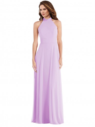 Purchase Long Sleeveless Halter Neck A-Line Soft Chiffon Lilac Maxi Evening Dress Canada