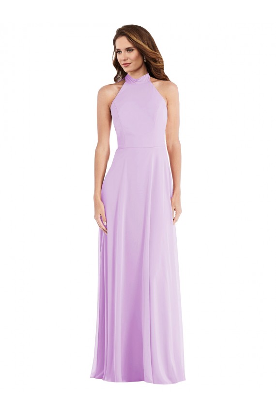 Purchase Long Sleeveless Halter Neck A-Line Soft Chiffon Lilac Maxi Evening Dress Canada