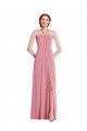 Purchase Long Sleeveless Halter Neck A-Line Soft Chiffon Skin Pink Maxi Evening Dress Canada
