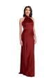 Purchase Long Sleeveless Halter Neck A-Line Stretch Satin Burgundy Evening Dress Canada