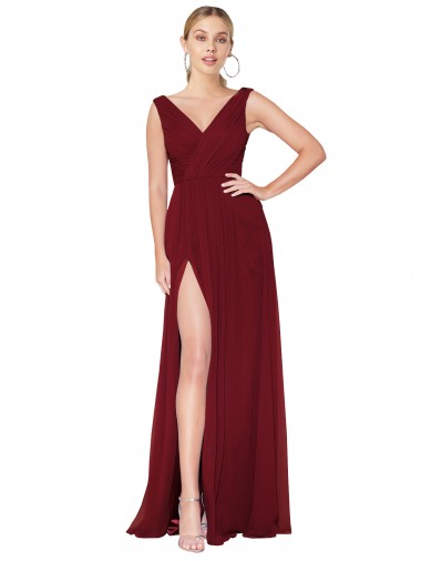 Purchase Long Sleeveless High Neck A-Line Soft Chiffon V-Back Evening Dress Canada