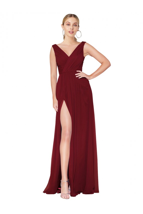 Purchase Long Sleeveless High Neck A-Line Soft Chiffon V-Back Evening Dress Canada
