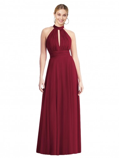 Purchase Long Sleeveless Halter Neck A-Line Soft Chiffon Open Back Maxi Evening Dress Canada