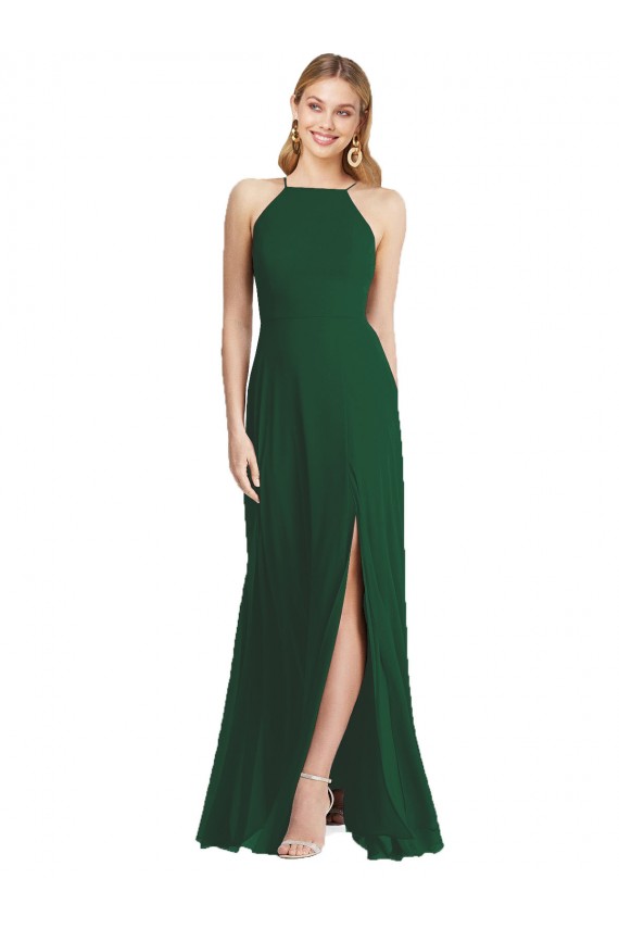 Purchase Long Sleeveless Spaghetti Straps A-Line Soft Chiffon Maxi Evening Dress Canada