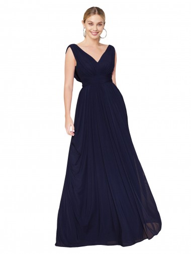 Purchase Long Sleeveless V-Neck A-Line Soft Chiffon Wedding Guest Dress Canada