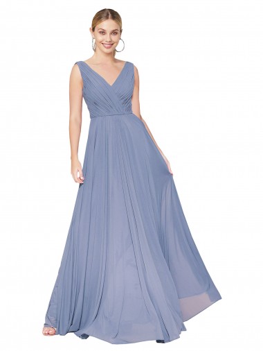 Purchase Long Sleeveless V-Neck A-Line Soft Chiffon V-Back Wedding Guest Dress Canada