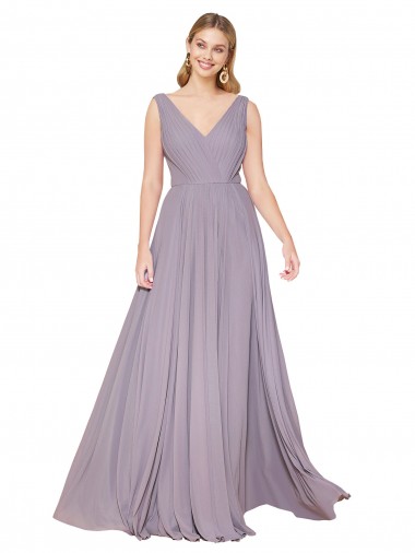 Purchase Long Sleeveless V-Neck A-Line Soft Chiffon Dusty Rose Evening Dress Canada