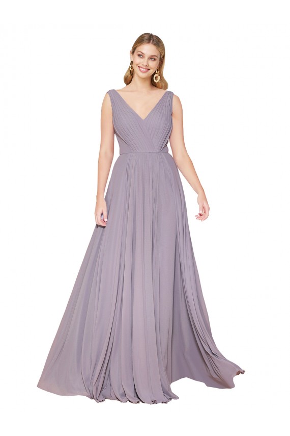 Purchase Long Sleeveless V-Neck A-Line Soft Chiffon Dusty Rose Evening Dress Canada