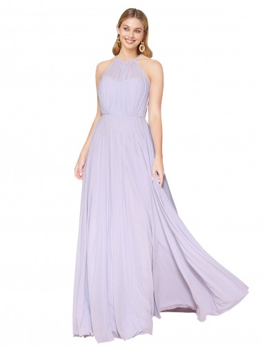 Purchase Long Sleeveless Halter Neck A-Line Soft Chiffon Lilac Evening Dress Canada