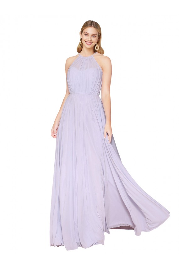 Purchase Long Sleeveless Halter Neck A-Line Soft Chiffon Lilac Evening Dress Canada