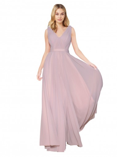 Purchase Long Sleeveless V-Neck A-Line Soft Chiffon Primrose Evening Dress Canada
