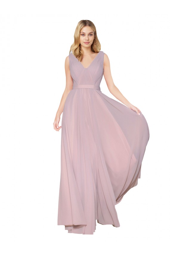 Purchase Long Sleeveless V-Neck A-Line Soft Chiffon Primrose Evening Dress Canada