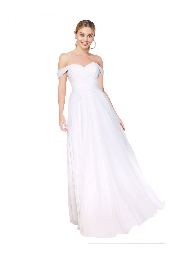 Purchase Long Sleeveless Off the Shoulder A-Line Soft Chiffon White Evening Dress Canada
