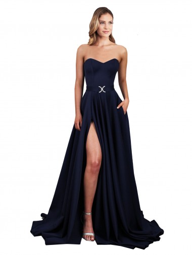 Purchase Long Sleeveless Sweetheart A-Line Stretch Crepe Low Back Evening Dress Canada