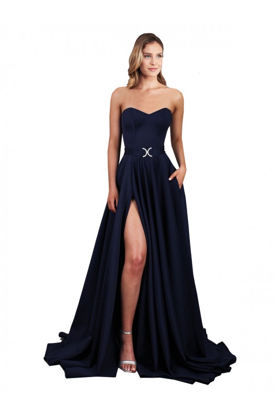 Purchase Long Sleeveless Sweetheart A-Line Stretch Crepe Low Back Evening Dress Canada