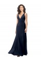 Purchase Long Sleeveless V-Neck A-Line Stretch Crepe Dark Navy Evening Dress Canada