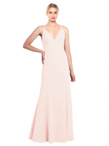 Purchase Long Sleeveless V-Neck A-Line Stretch Crepe Pink Evening Dress Canada