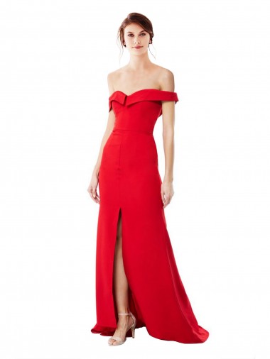 Purchase Long Sleeveless Off the Shoulder A-Line Stretch Crepe Evening Maxi Dress Canada