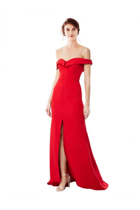 Purchase Long Sleeveless Off the Shoulder A-Line Stretch Crepe Evening Maxi Dress Canada