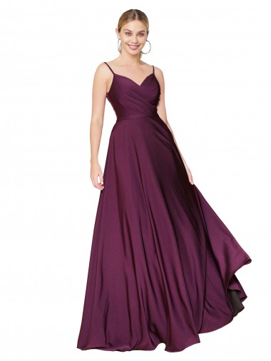 Purchase Long Sleeveless Spaghetti Straps A-Line Stretch Crepe Evening Dress Canada