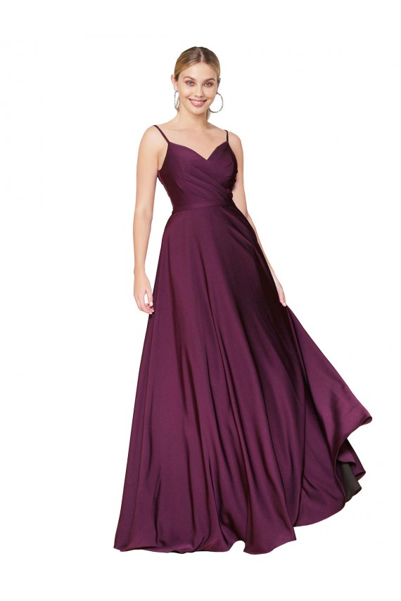Purchase Long Sleeveless Spaghetti Straps A-Line Stretch Crepe Evening Dress Canada