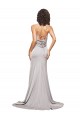 Purchase Sweep Train Sleeveless High Neck A-Line Stretch Satin Evening Dresses Canada