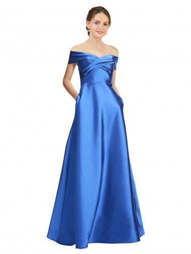 Purchase Long Sleeveless Off the Shoulder A-Line Satin Evening Dresses Canada