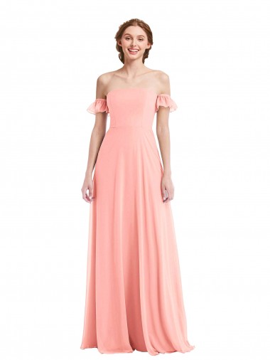 Purchase Long Flutter Sleeves Off the Shoulder A-Line Soft Chiffon Maxi Evening Dress Canada