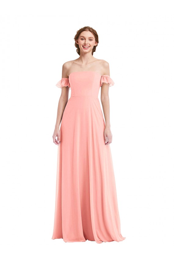 Purchase Long Flutter Sleeves Off the Shoulder A-Line Soft Chiffon Maxi Evening Dress Canada