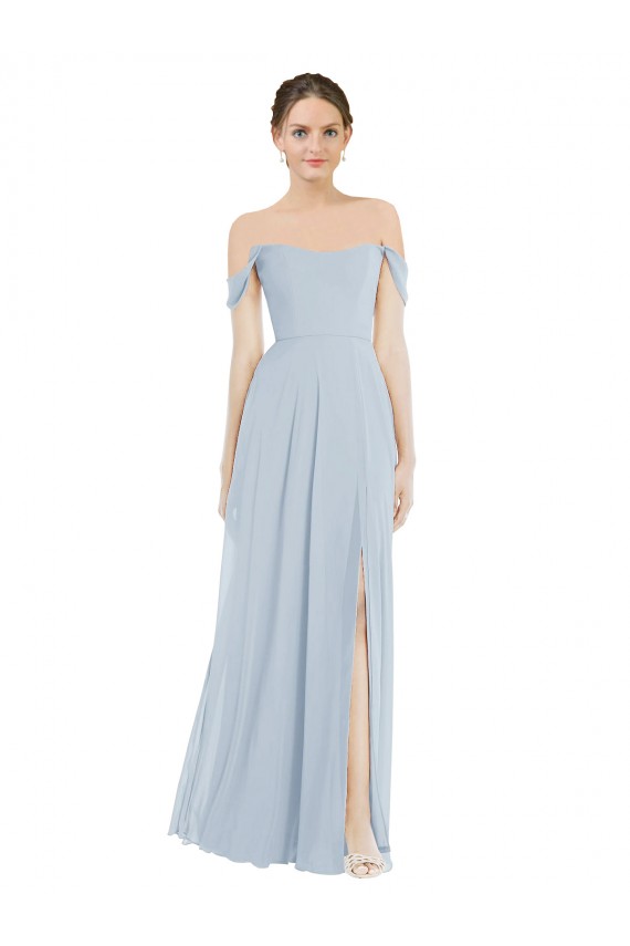 Purchase Long Flounce Sleeves Off the Shoulder A-Line Soft Chiffon Maxi Evening Dress Canada