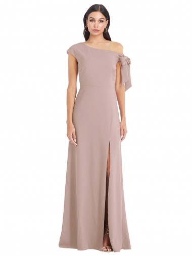 Purchase Long Sleeveless Off the Shoulder A-Line Dusty Pink Stretch Crepe Evening Dress Canada