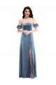 Purchase Long Ruffle Sleeves Off the Shoulder A-Line Stretch Velvet Semi Formal Evening Dress Canada